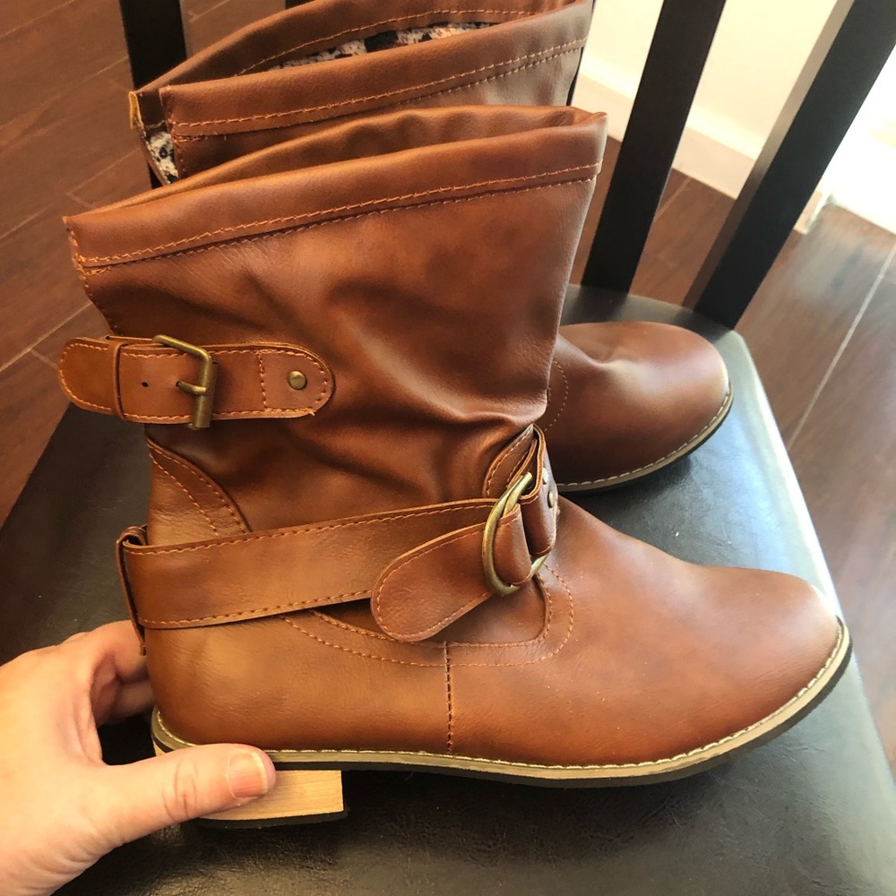 Tan mid calf boots